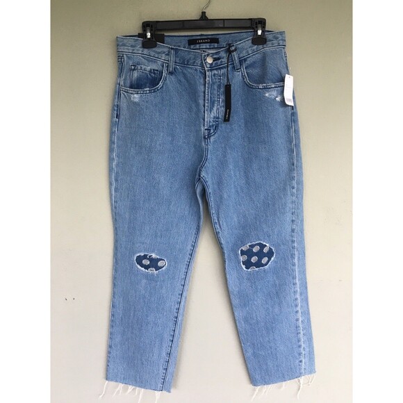 J Brand Wynne Jeans Women 30 High Waist Crop Straight Leg Distressed Raw Hem - Picture 2 of 13